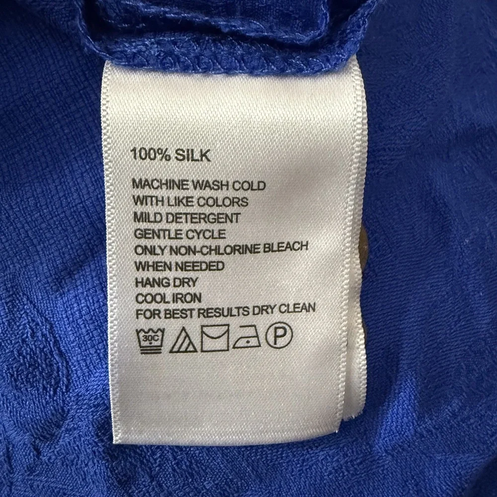 Tommy Bahama Mens 100% Silk Hawaiian Camp Shirt Vibrant Blue Short Sleeve MEDIUM - Picture 6 of 7